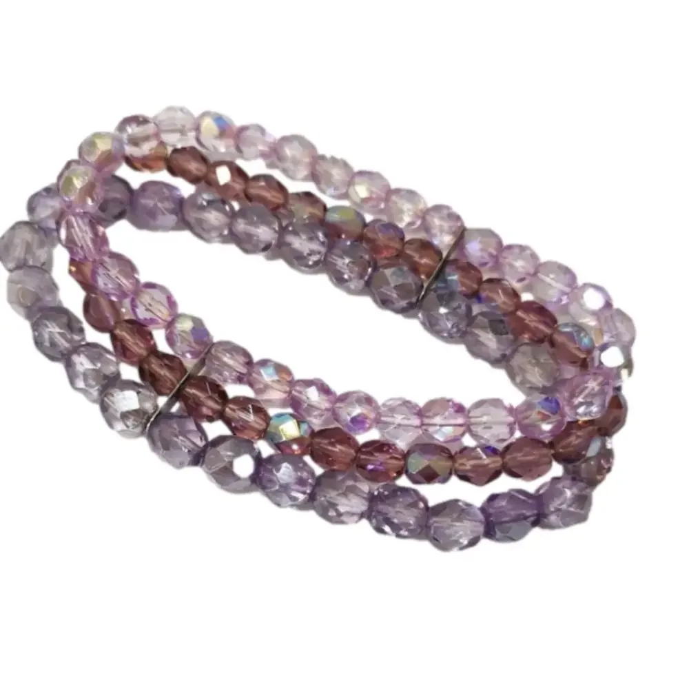 Vintage Czech lavender fire polished glass bead stretch bracelet - Picture 2 of 4